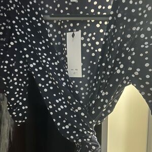 Veronica M Navy and White Polka Dot Blouse